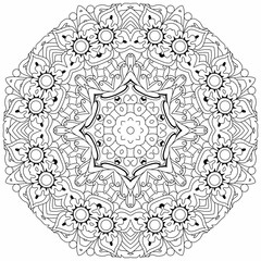 Hand drawn zentangle circular ornament for coloring page.