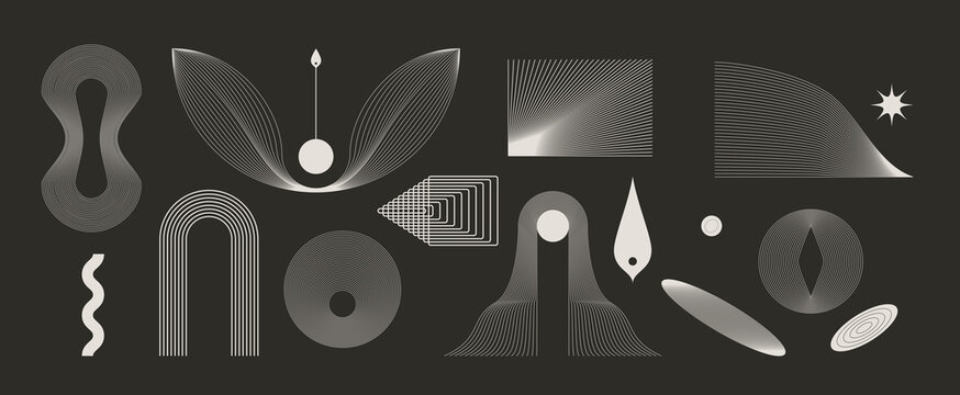 Modern Abstract Boho Linear Vector Shapes Set universal geometric graphics