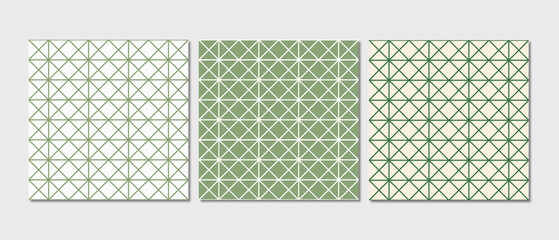 Set of vector seamless diagonal square abstract patterns. Seamless backgrounds in green and white colors.