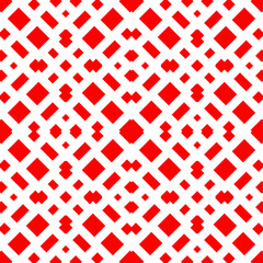 Repeated red figures on white background. Ethnic wallpaper. Seamless surface pattern design with symmetric polygons ornament. Geometric motif. Digital paper for textile print, web designing. Vector