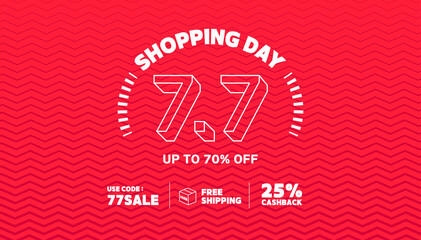 7.7 Online shopping day sale banner template on red background.