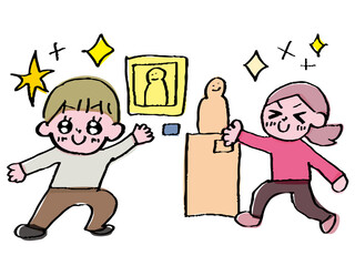 美術作品を自信満々に紹介する人々