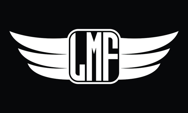 LMF three Letter Wings Flying Initial wing symbol minimalist creative concept flag icon professional logo design Vector template with abstract black and white tattoo
