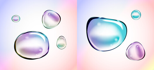 Vector Rainbow Soap Water Bubbles Set. Transparent Isolated Realistic Design Elements. Can be used with any Background.