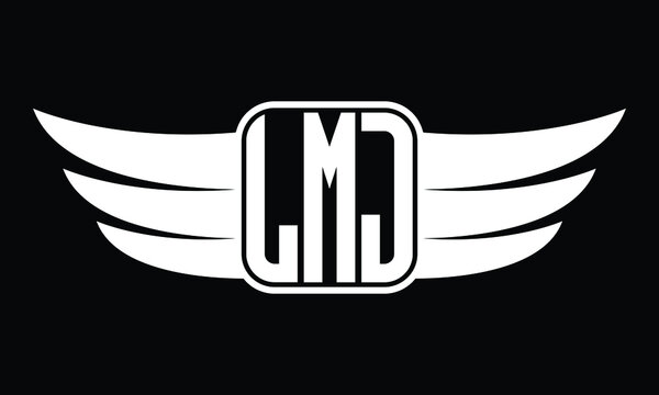 LMJ three Letter Wings Flying Initial wing symbol minimalist creative concept flag icon professional logo design Vector template with abstract black and white tattoo