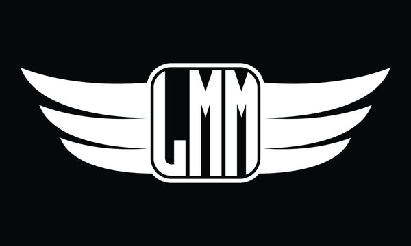 LMM three Letter Wings Flying Initial wing symbol minimalist creative concept flag icon professional logo design Vector template with abstract black and white tattoo