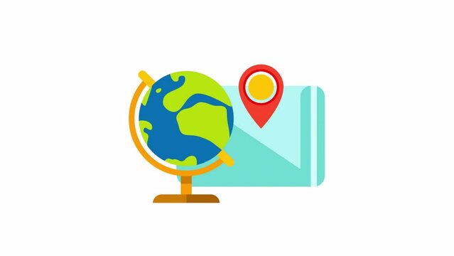 Cartoon Earth Globe map location 4k Animation