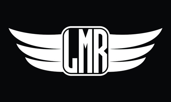 LMR three Letter Wings Flying Initial wing symbol minimalist creative concept flag icon professional logo design Vector template with abstract black and white tattoo