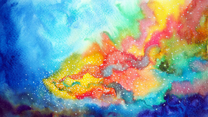 Naklejka na ściany i meble abstract universe galaxy space background magic sky night nebula cosmic cosmos rainbow wallpaper blue color texture art fantasy artwork design illustration watercolor painting hand drawing