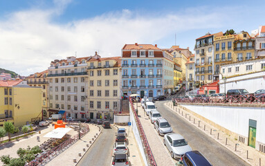 Calcada do Carmo street near the Rossio Railway Station. Lisbon, Portugal