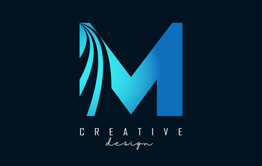 Creative letter M logo with leading lines and road concept design. Letter M with geometric design.