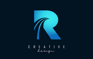 Creative letter R logo with leading lines and road concept design. Letter R with geometric design.