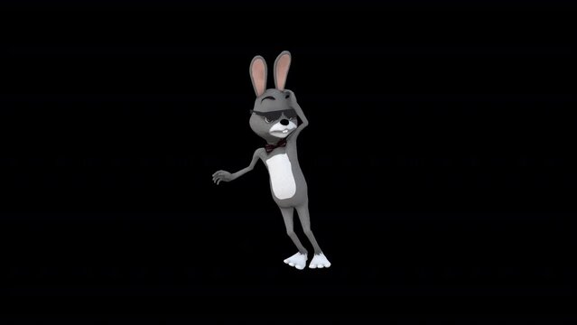 Cartoon Gray Rabbitt Dance 7, Animation.1920X1080.14 Second Long.Transparent Alpha video.