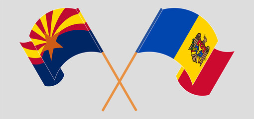 Crossed and waving flags of the State of Arizona and Moldova