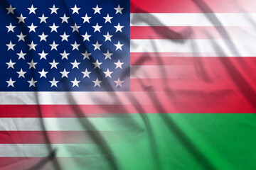 Fototapeta na wymiar USA and Oman state flag transborder contract OMN USA