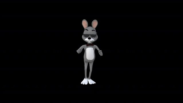 Cartoon Gray Rabbitt Dance 6, Animation.1920X1080.14 Second Long.Transparent Alpha video.