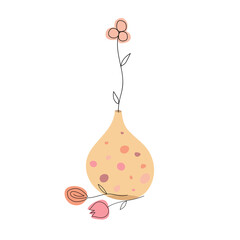 stylized flower in a vase drawn in boho style on a white background. Element for logo, business card, booklet