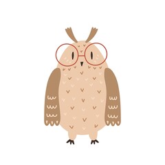 print poster card of cute owl with glasses isolated on white background vector illustration