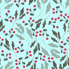 Floral seamless pattern, leaves and flowers. Plant background. Vector illustration.