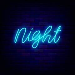 Fototapeta na wymiar Night lettering neon inscription. Night club signboard. Calligraphy text. Vector stock illustration