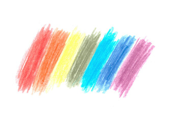 Illustration of colorful rainbow hand drawn with colored pencils isolated on white background