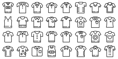 T-shirt icons set outline vector. Clothes template. Front design