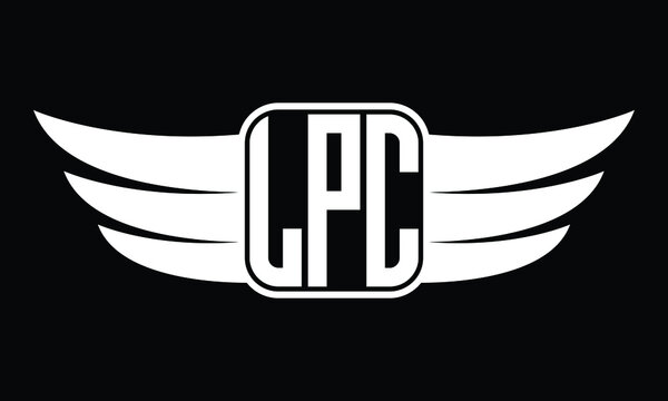 LPC three Letter Wings Flying Initial wing symbol minimalist creative concept flag icon professional logo design Vector template with abstract black and white tattoo