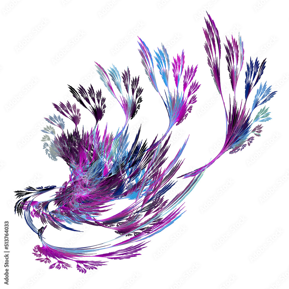 Poster blue and purple abstract fluffy feathers are combined into fans on a white background. an element of