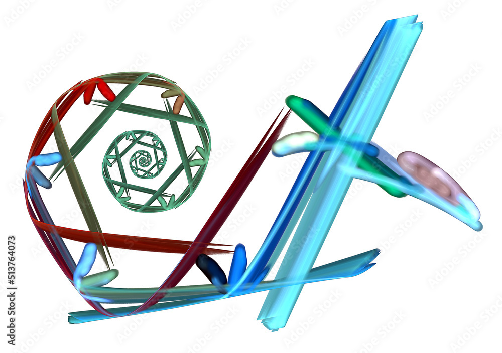 Poster Abstract colorful flowers and leaves are arranged in a spiral on a white background. Abstract fractal background. An element of graphic design. 3d rendering. 3d illustration.