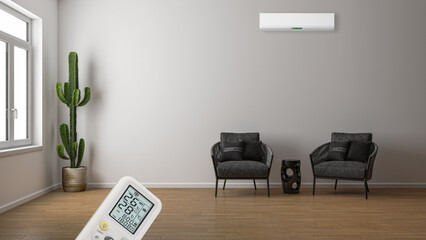 large luxury modern bright interiors living room with air conditioning mockup illustration 3D rendering