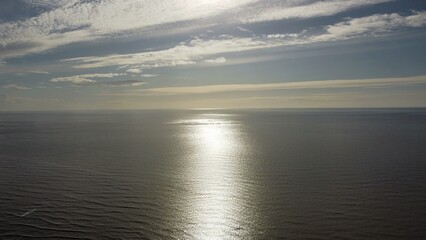 Aerial view over the sea at sunset. Taken in Cleveleys Lancashire England. 