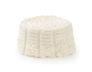 Ricotta cheese isolated. Soft cheese ricotta on white background.