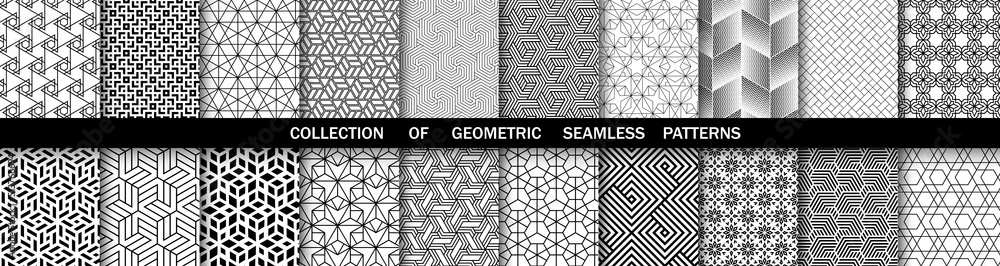 Wall mural geometric set of seamless black and white patterns. simpless vector graphics