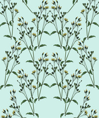 Flowers and leaves in vintage style, seamless pattern