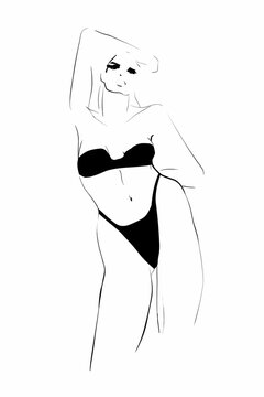 recommend clip art: Young woman in underwear, swimsuit. Female body. Hand-drawn illustration. Vector