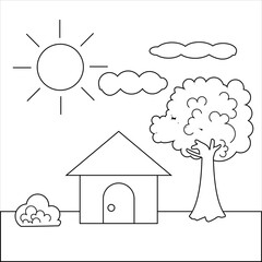 simple pictures of houses and trees for children to learn to color