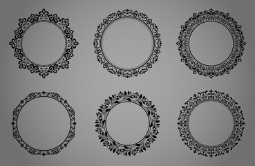 Set of decorative frames Elegant vector element for design in Eastern style, place for text. Floral black and gray borders. Lace illustration for invitations and greeting cards