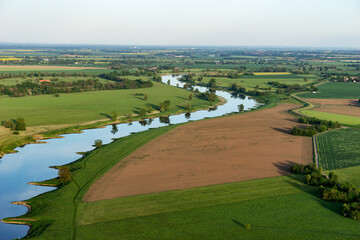 View of the Elbe river from above near Torgau. Saxony