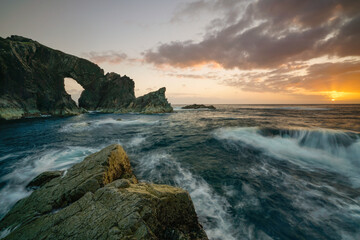 Natural Rock sea arch known as Stac A Phris located on the Isle of Lewis, Outer Hebrides. 