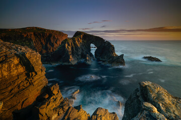 Natural Rock sea arch known as Stac A Phris located on the Isle of Lewis, Outer Hebrides. 