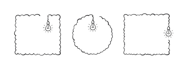 Frames with bulbs. Frames sketch. Hand-drawn frames with light bulbs. Vector illustration