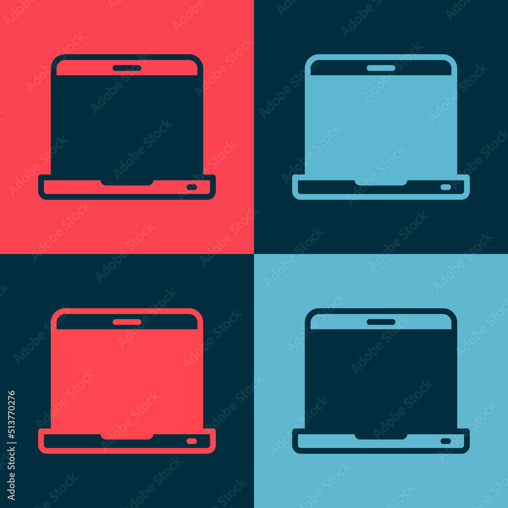 Poster pop art laptop icon isolated on color background. computer notebook with empty screen sign. vector