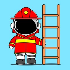 Firefighter Astronaut Holds Wodden Stairs