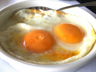 Sunny side up eggs. Top view. Close up