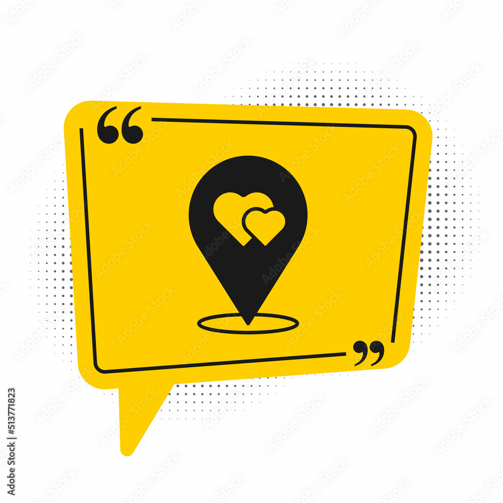 Poster black map pointer with heart icon isolated on white background. valentines day. love location. roman