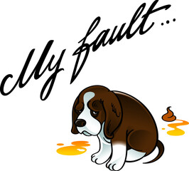 My fault - a sad little puppy, a dog, apologizes for the troubles he has committed. - obrazy, fototapety, plakaty