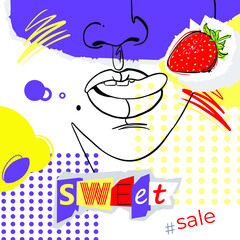 Bright background in psychedelic style. Sweet sale.Fashion illustration