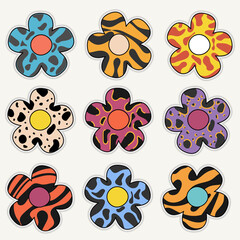 Hand drawn big set spring and summer flowers with patterns.