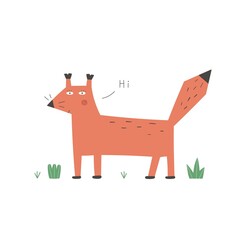 poster print cute abstract fox says hi isolated on white background simple vector illustration