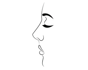 Beautiful Half woman face line drawing isolated on white background - simple vector illustration